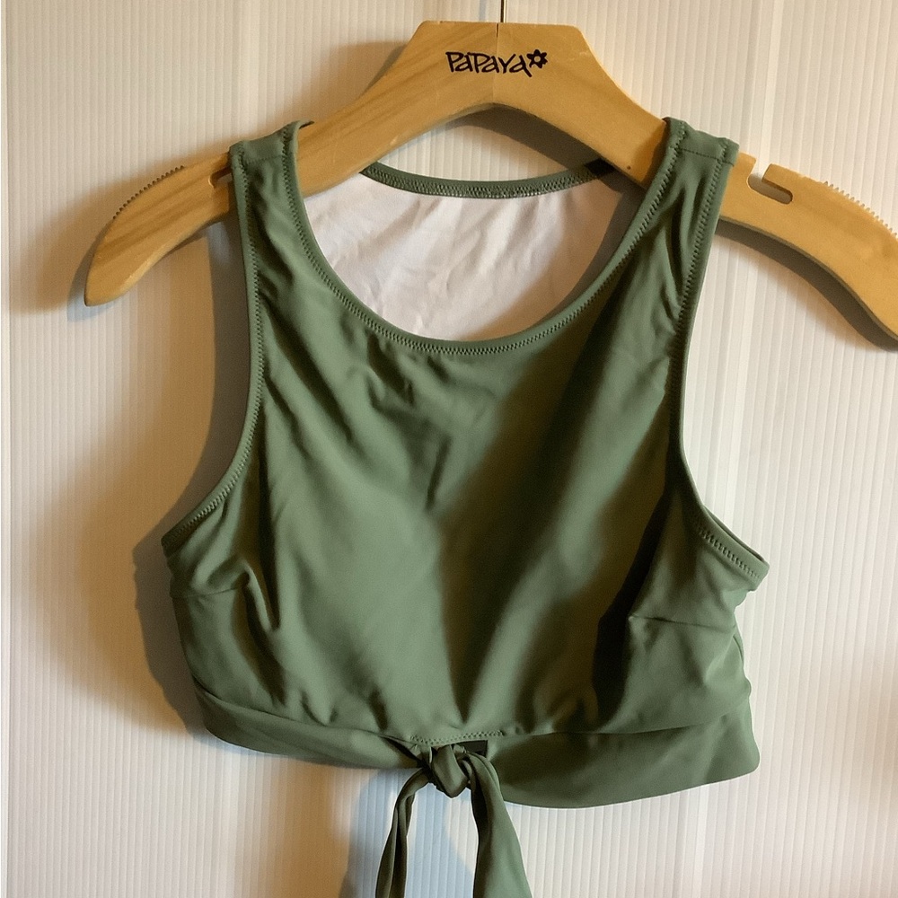 Olive Green Tie-Front Swim crop Top